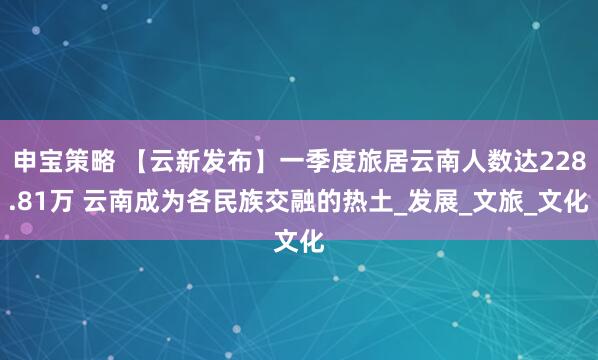 申宝策略 【云新发布】一季度旅居云南人数达228.81万 云南成为各民族交融的热土_发展_文旅_文化